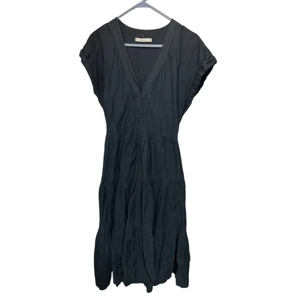Abercrombie & Fitch Women's Black Tiered Midi Dress Size S Casual